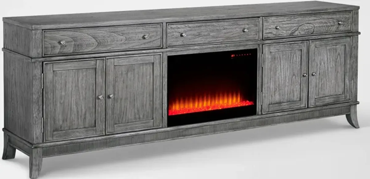 Hazel 94" TV Stand with Contemporary Fireplace - Gray