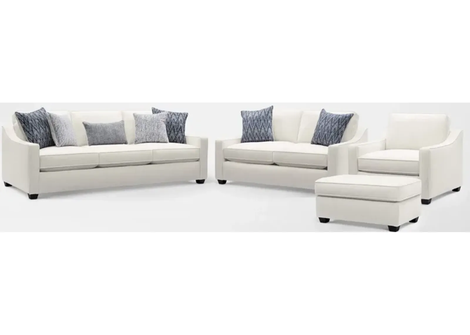 Callie Sofa, Loveseat, Chair and Ottoman - Ivory