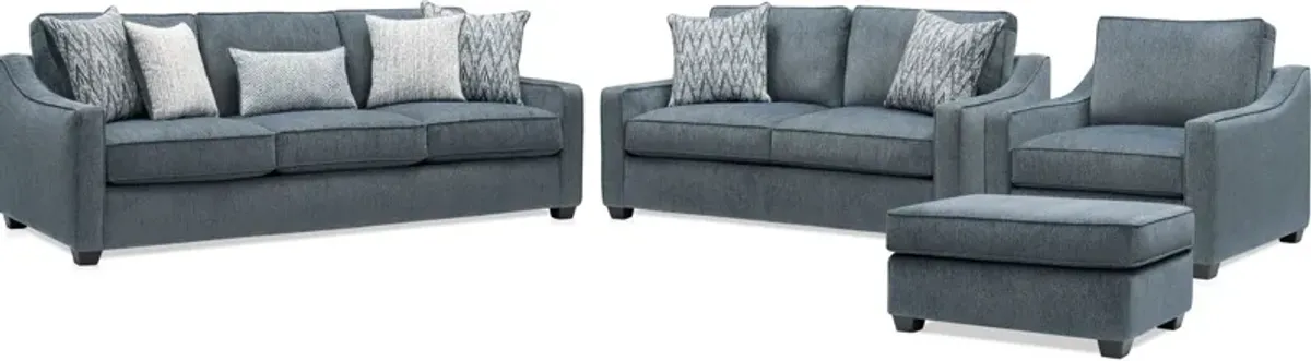 Callie Sofa, Loveseat, Chair and Ottoman - Navy