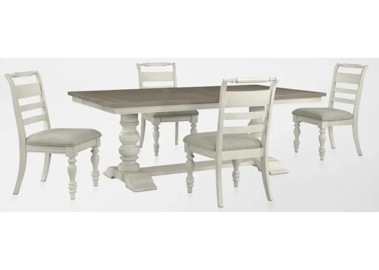 Vineyard Rectangular Extendable Dining Table and 4 Dining Chairs - Ivory