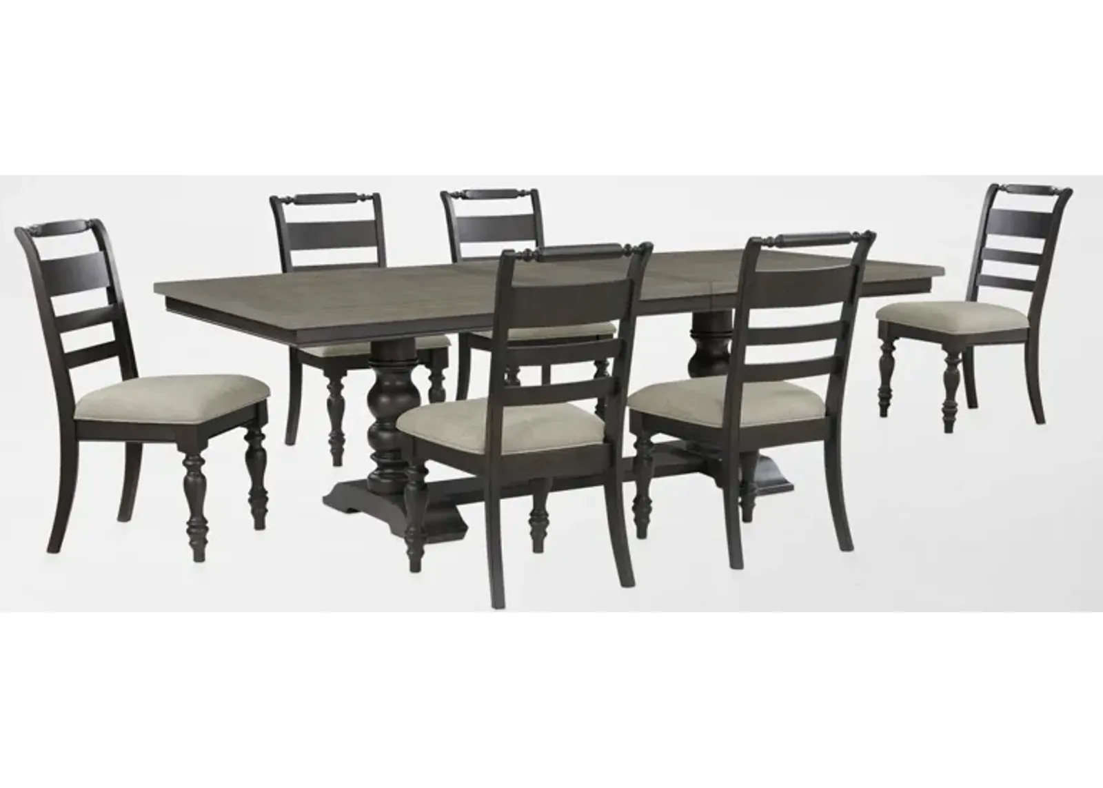 Vineyard Rectangular Extendable Dining Table and 6 Dining Chairs - Black