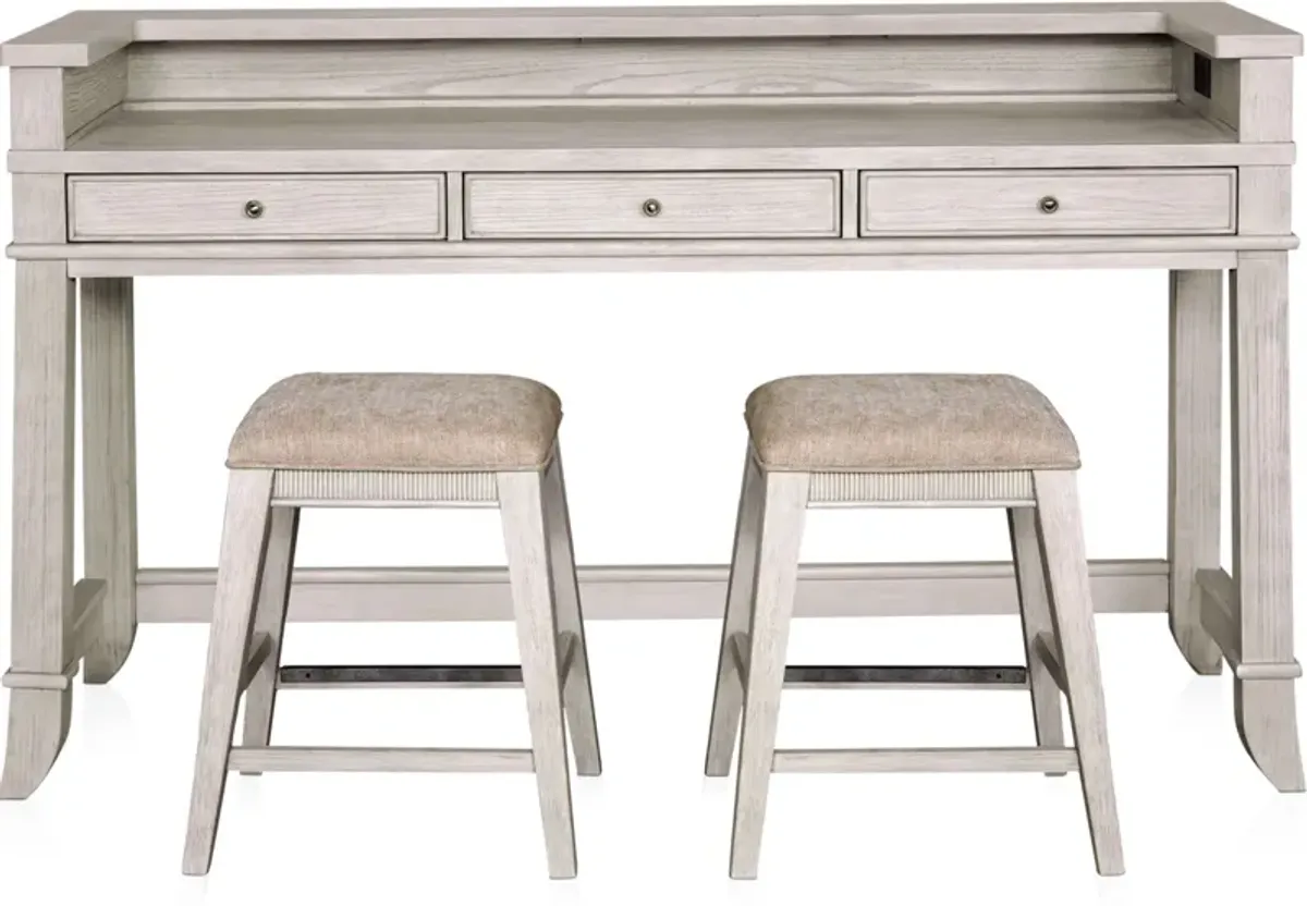 Hazel Gameday Console Table and 2 Stools - Water White