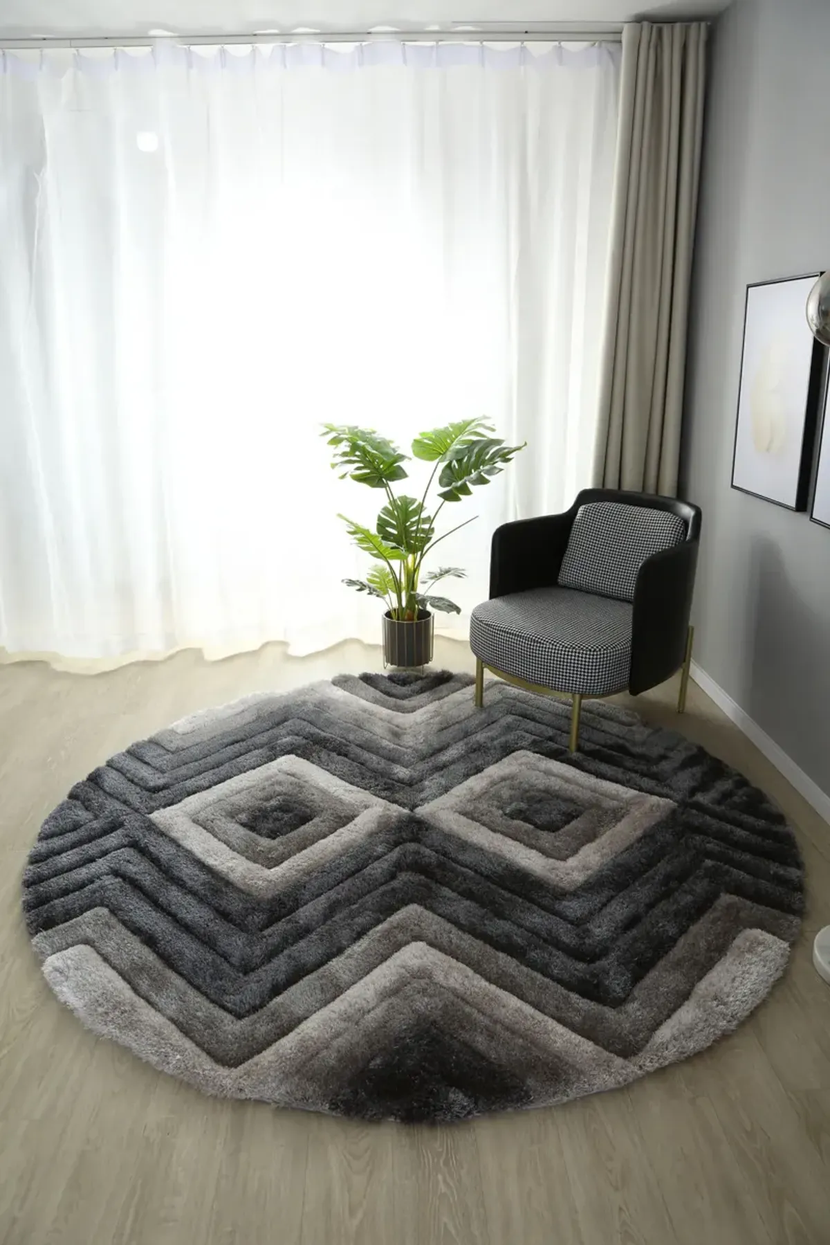 Concord 7' Round Rug - Gray Shag