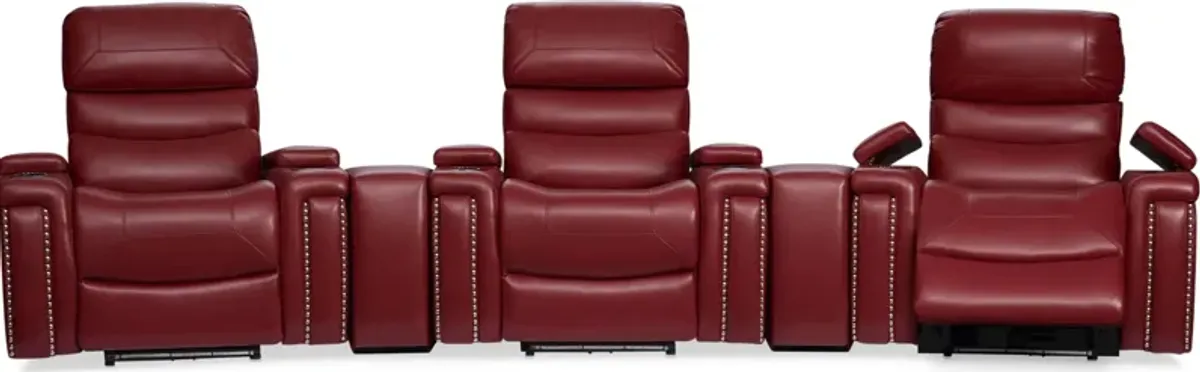 Jackson 5-Piece Triple-Power Reclining Home Theater Sectional - Red