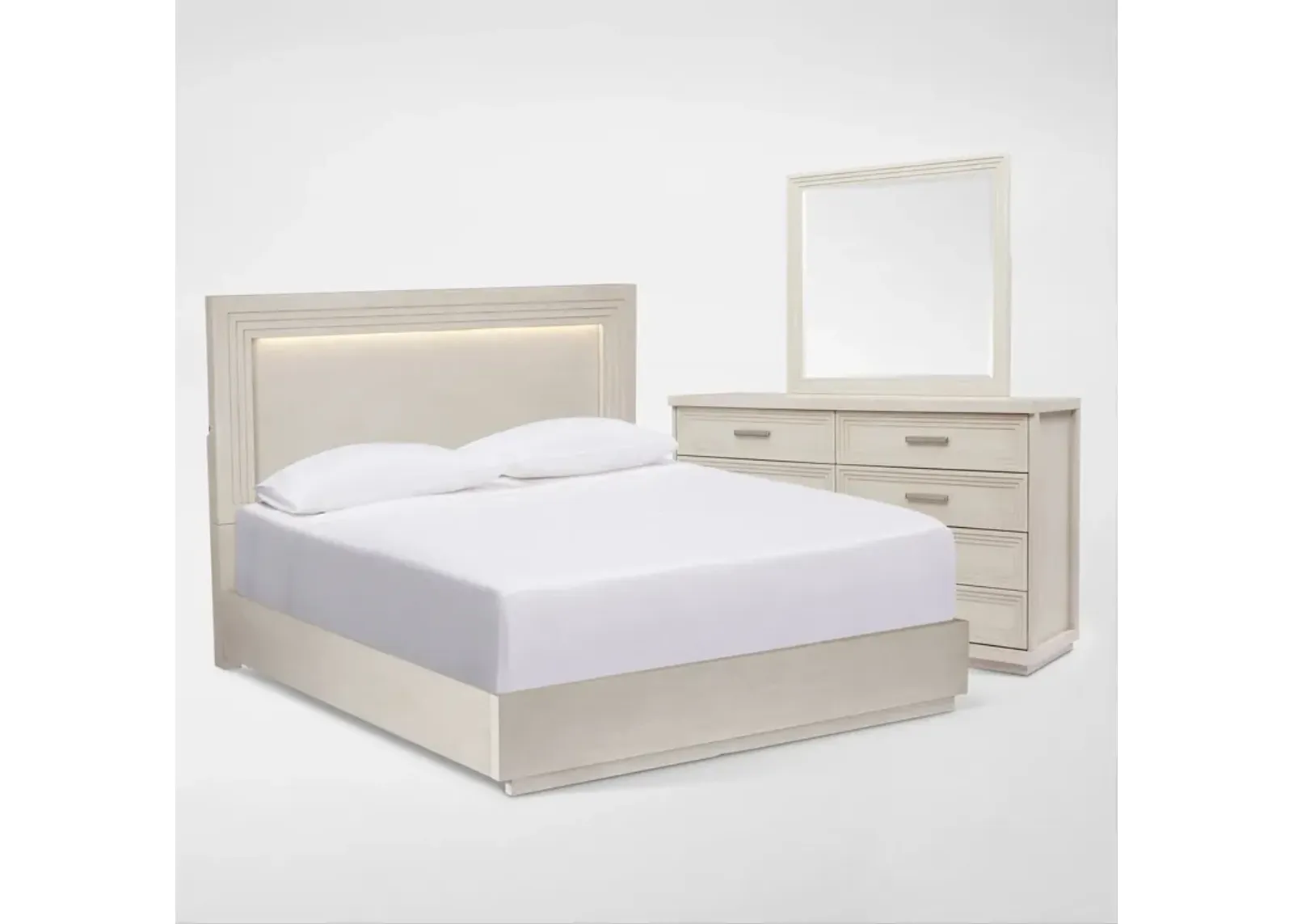 Arielle 5-Piece Queen Bedroom Set with Panel Bed, Dresser and Mirror - Parchment