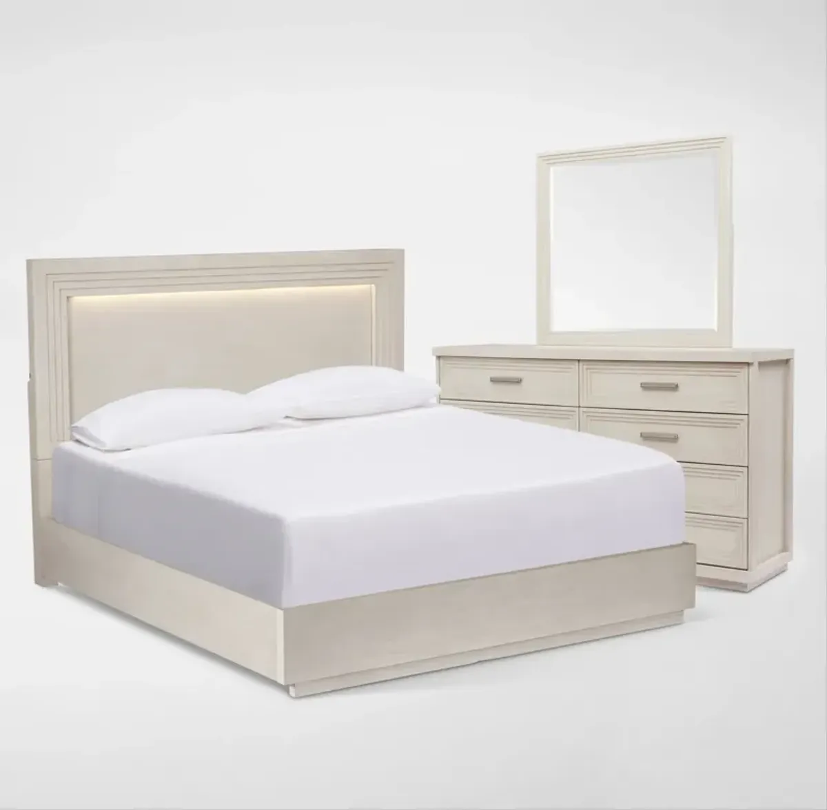 Arielle 5-Piece Queen Bedroom Set with Panel Bed, Dresser and Mirror - Parchment