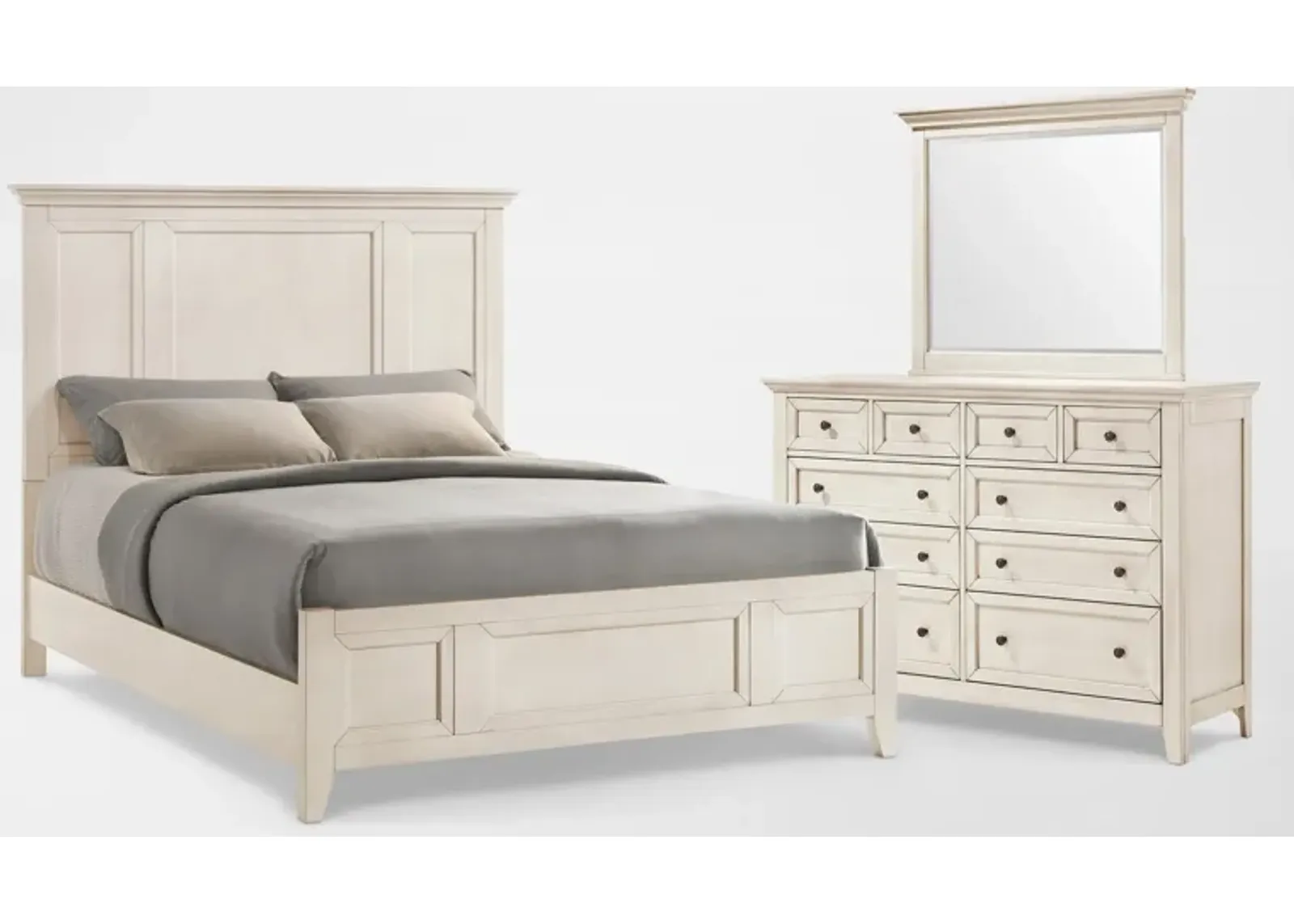 Lincoln 5-Piece King Bedroom Set with Dresser and Mirror - White