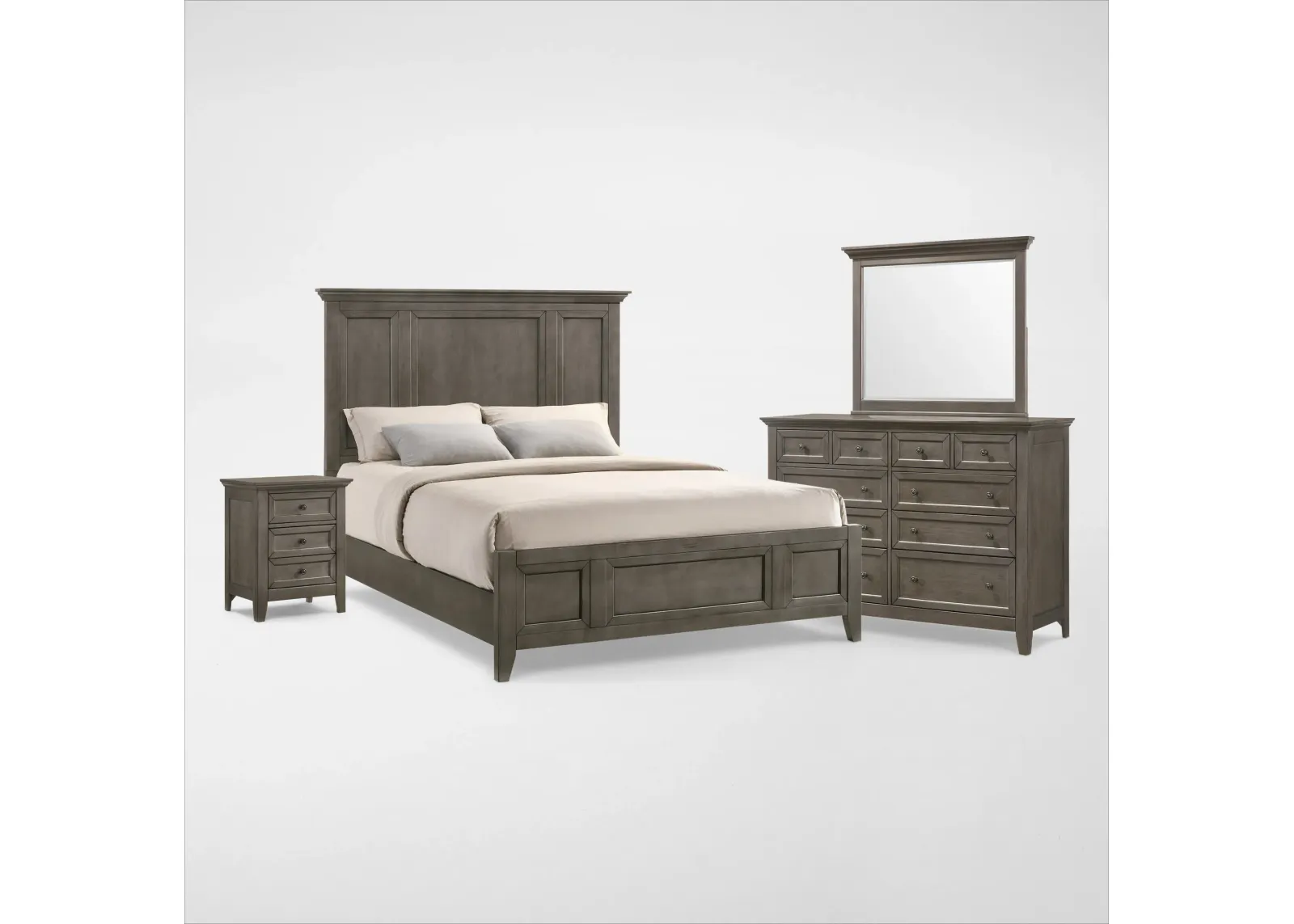 Lincoln 6-Piece Queen Bedroom Set with Nightstand,Dresser and Mirror - Gray