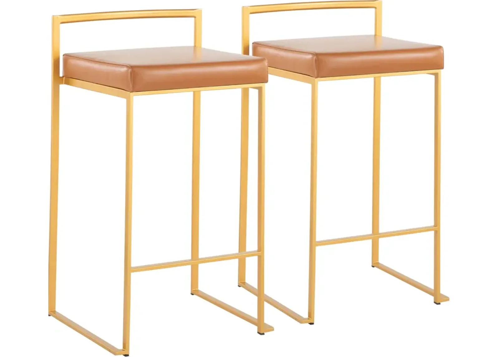 Reine Set of 2 Vegan Leather Counter-Height Stools - Gold/Camel