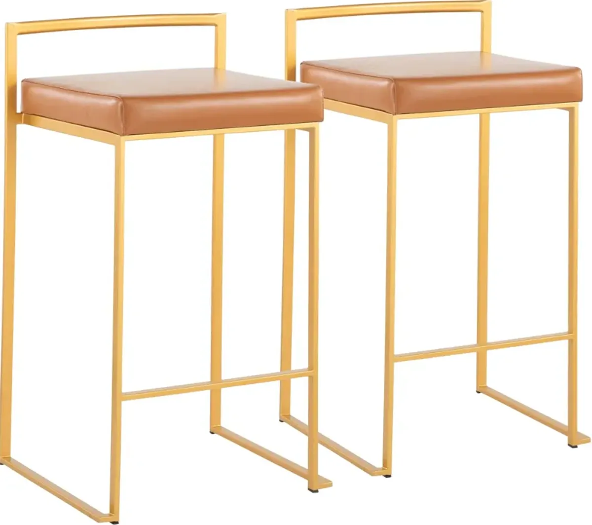 Reine Set of 2 Vegan Leather Counter-Height Stools - Gold/Camel