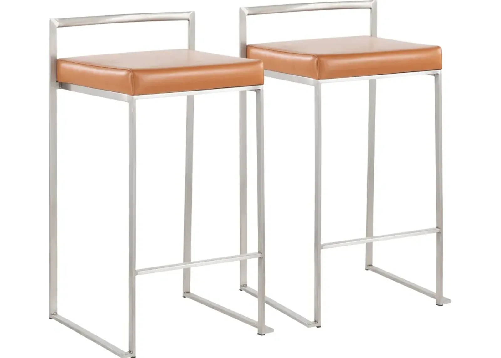 Reine Set of 2 Vegan Leather Counter-Height Stools - Stainless Steel/Camel