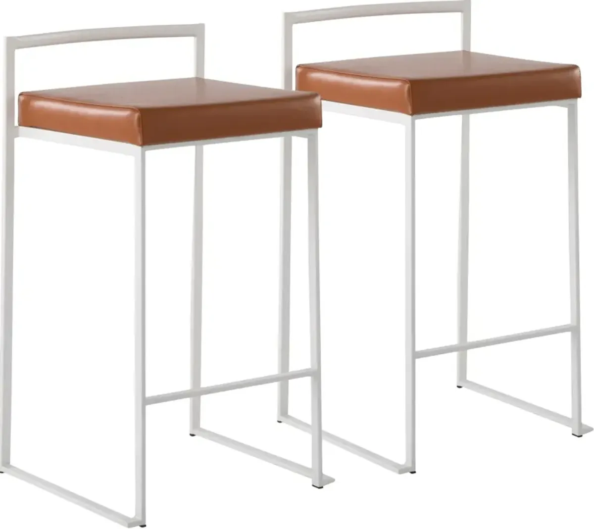 Reine Set of 2 Vegan Leather Counter-Height Stools - White/Camel