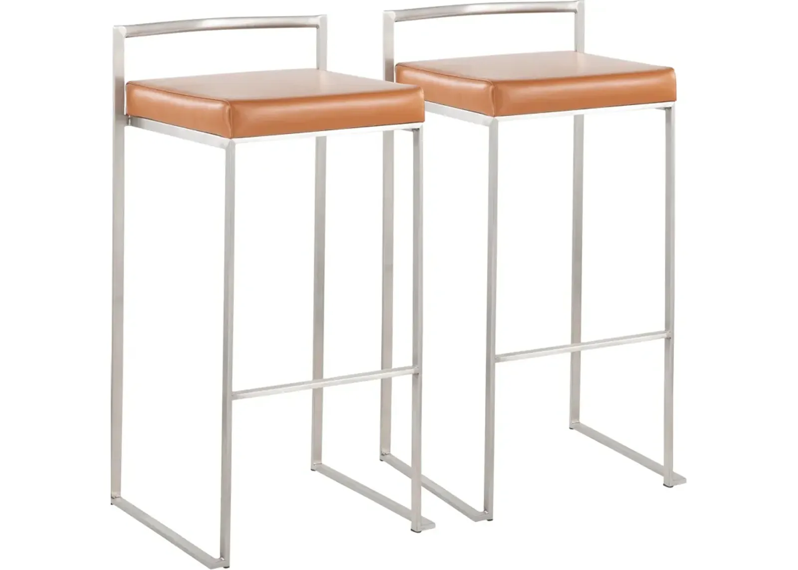 Reine Set of 2 Vegan Leather Bar Stools - Stainless Steel/Camel