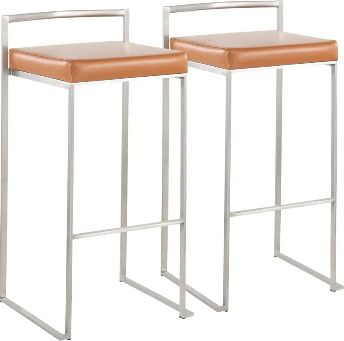 Reine Set of 2 Vegan Leather Bar Stools - Stainless Steel/Camel