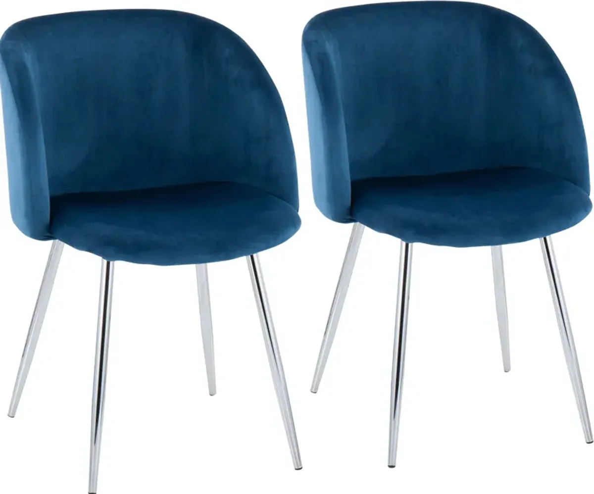 Hermione Set of 2 Dining Chairs - Chrome/Blue