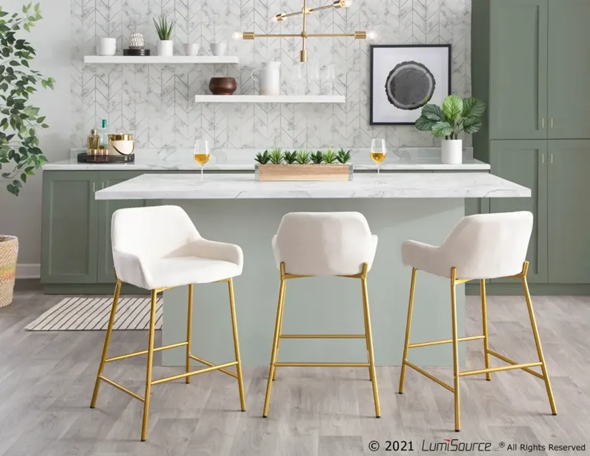 Prague Set of 2 Counter-Height Stools - Gold/Cream