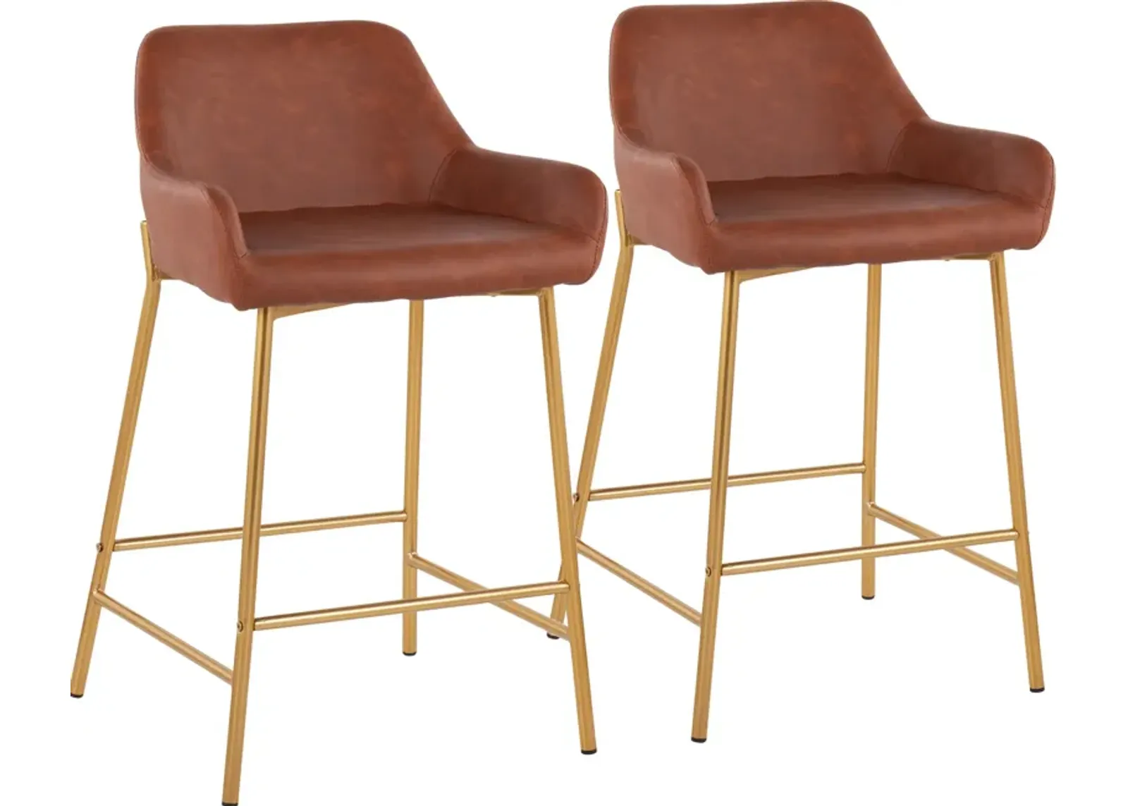 Prague Set of 2 Vegan Leather Counter-Height Stools - Gold/Camel