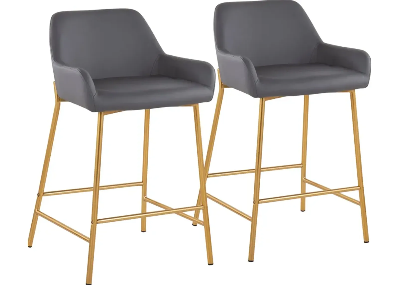 Prague Set of 2 Vegan Leather Counter-Height Stools - Gold/Gray