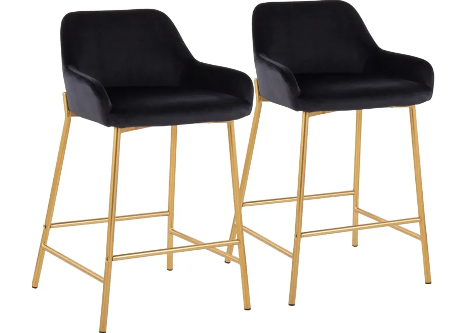 Prague Set of 2 Velvet Counter-Height Stools - Gold/Black