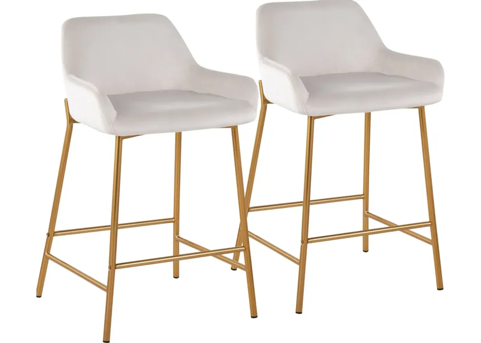 Prague Set of 2 Velvet Counter-Height Stools - Gold/White