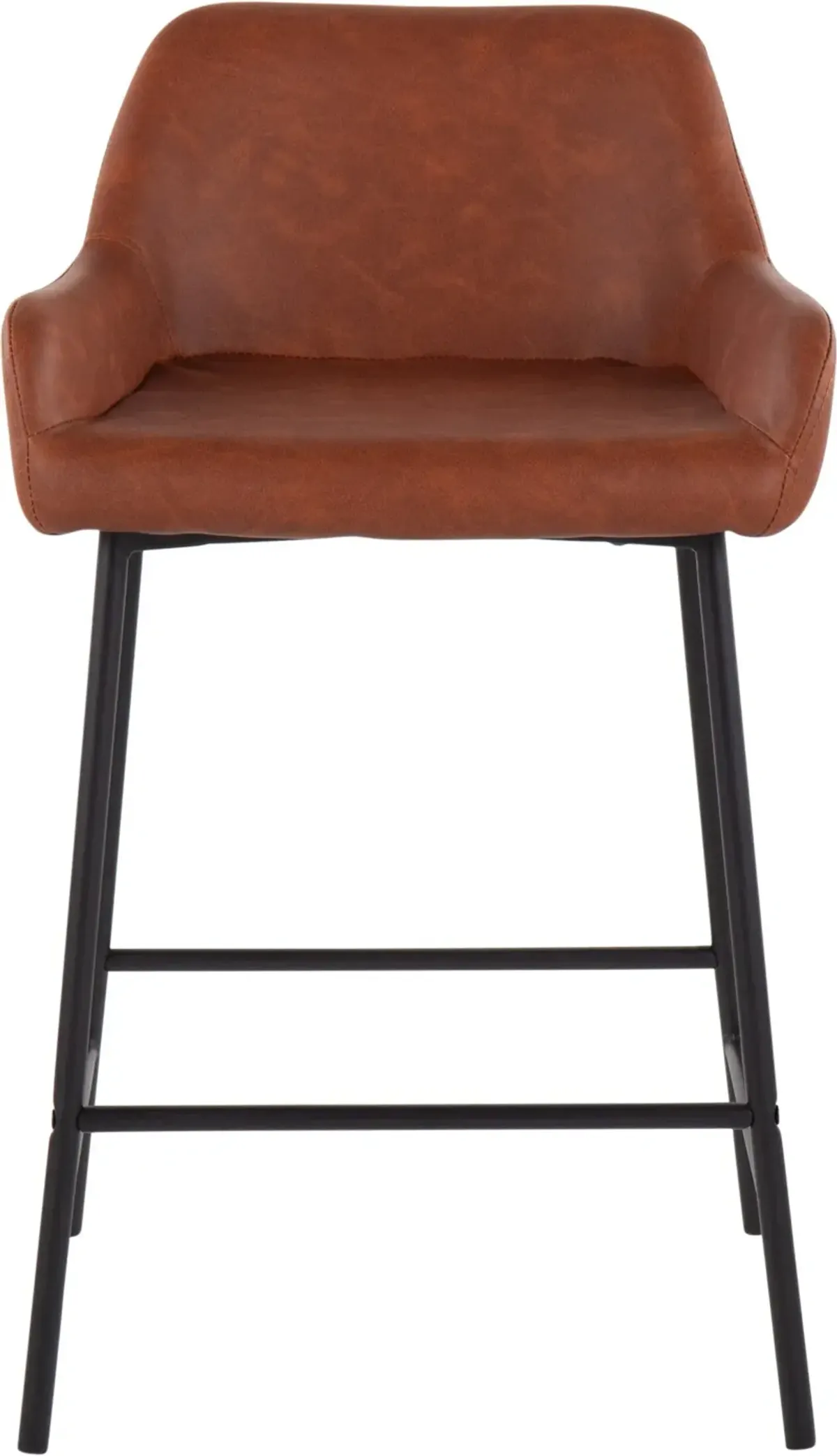 Prague Set of 2 Vegan Leather Counter-Height Stools - Black/Camel