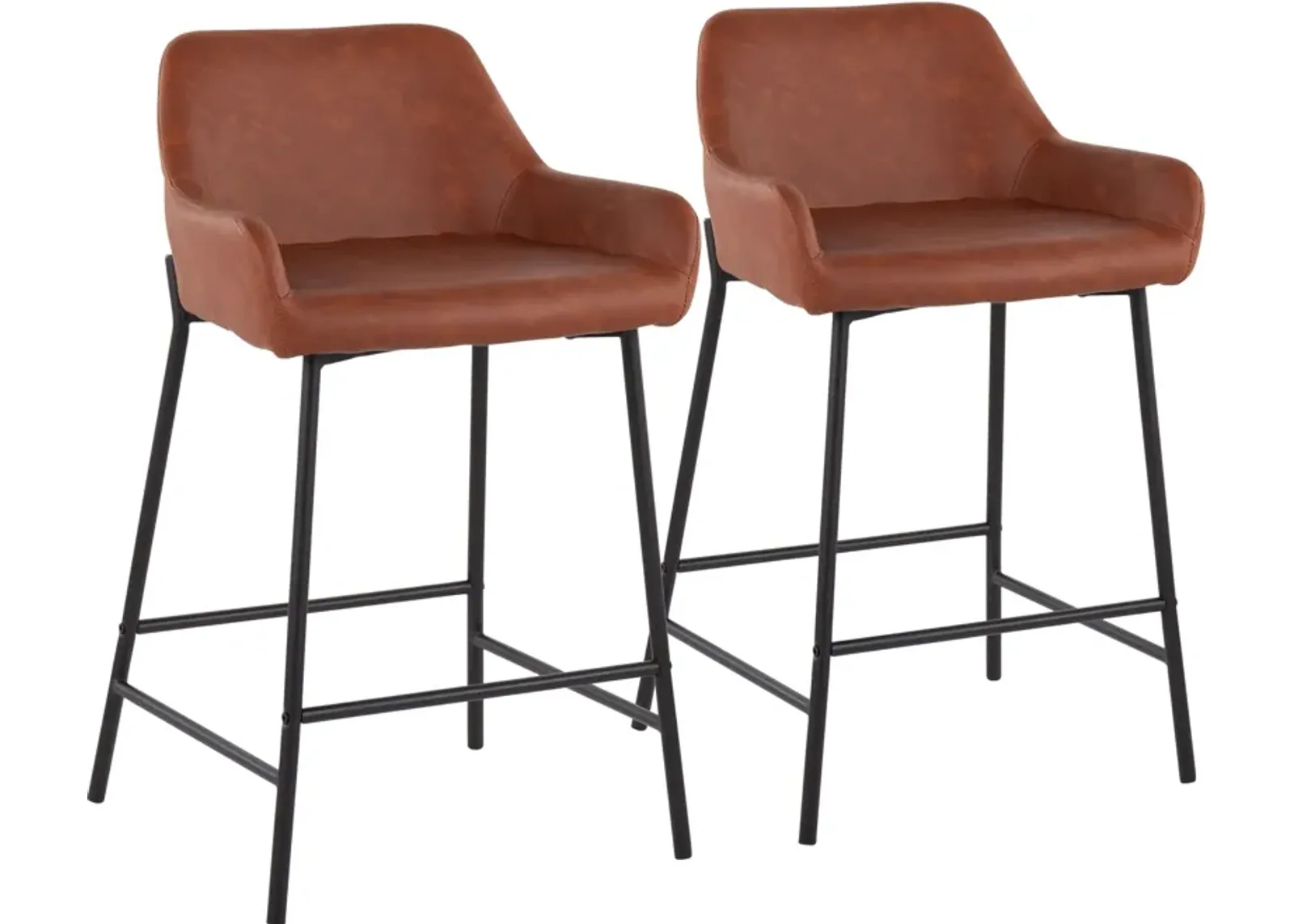 Prague Set of 2 Vegan Leather Counter-Height Stools - Black/Camel