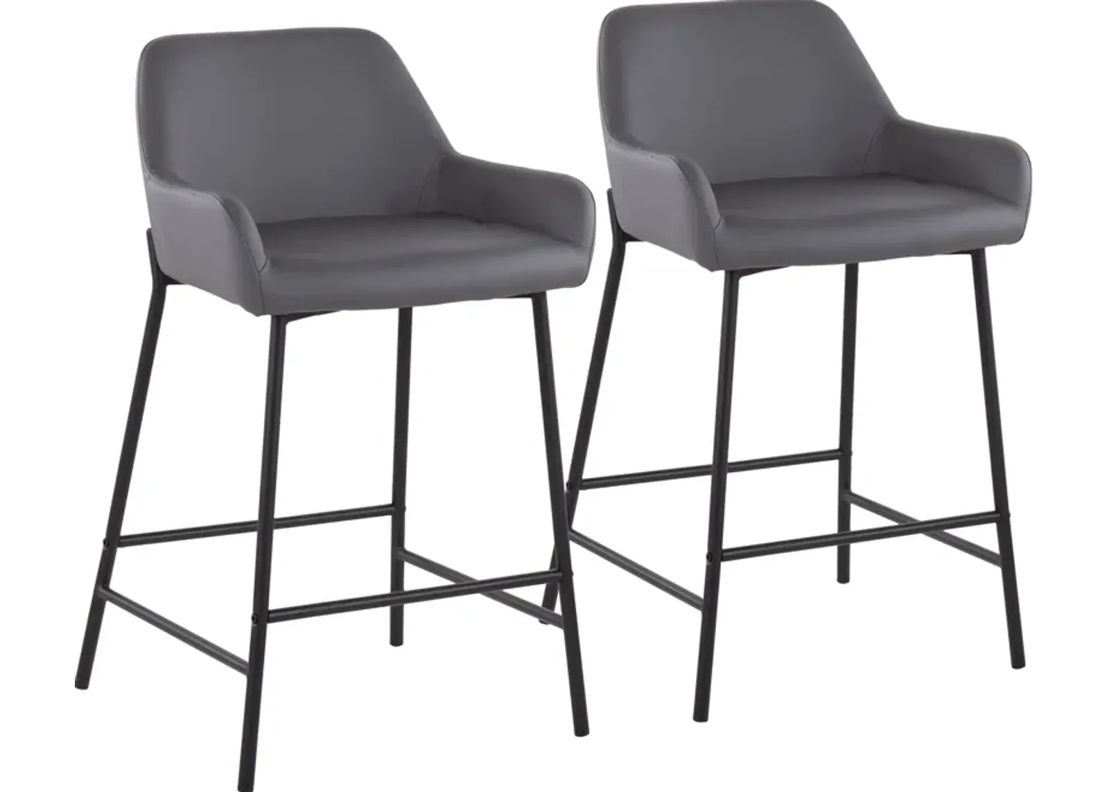 Prague Set of 2 Vegan Leather Counter-Height Stools - Black/Gray