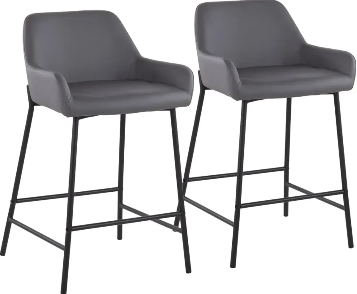 Prague Set of 2 Vegan Leather Counter-Height Stools - Black/Gray