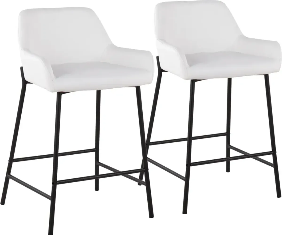 Prague Set of 2 Vegan Leather Counter-Height Stools - Black/White