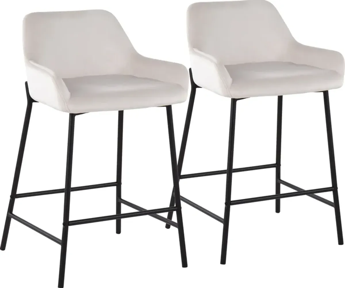 Prague Set of 2 Velvet Counter-Height Stools - Black/White