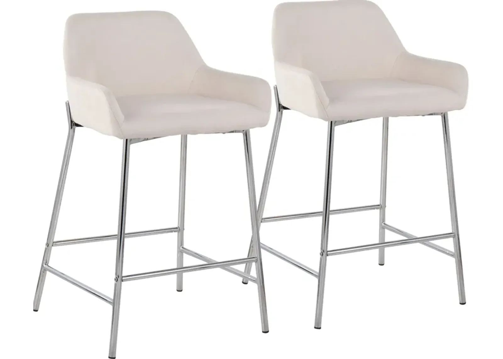 Prague Set of 2 Counter-Height Stools - Chrome/Cream