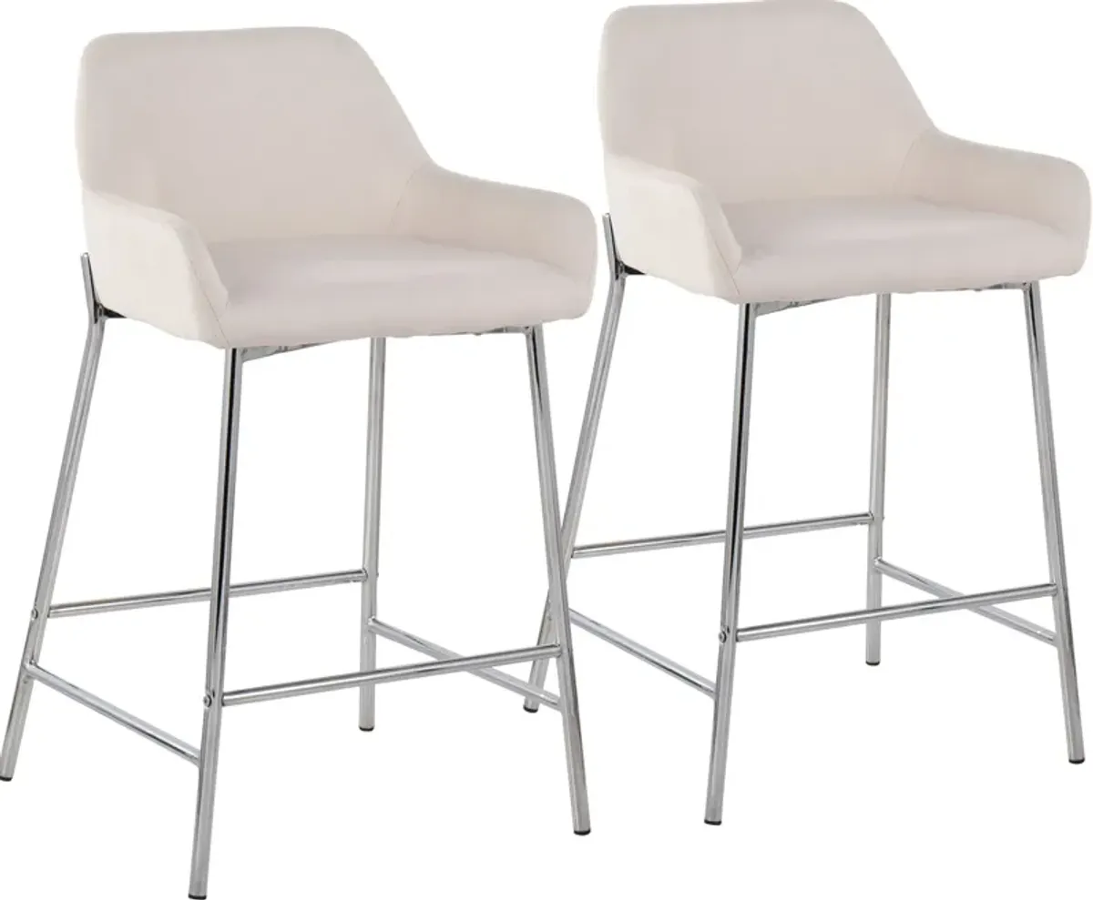 Prague Set of 2 Counter-Height Stools - Chrome/Cream