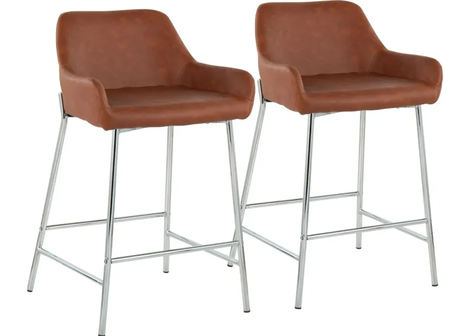 Prague Set of 2 Vegan Leather Counter-Height Stools - Chrome/Camel