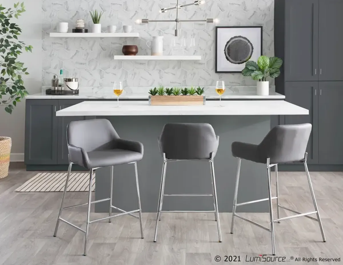 Prague Set of 2 Vegan Leather Counter-Height Stools - Chrome/Gray