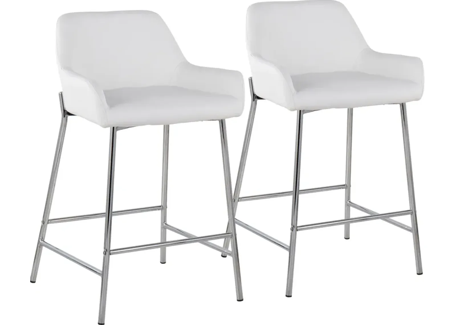 Prague Set of 2 Vegan Leather Counter-Height Stools - Chrome/White