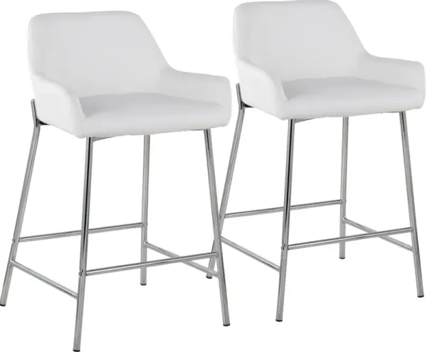 Prague Set of 2 Vegan Leather Counter-Height Stools - Chrome/White