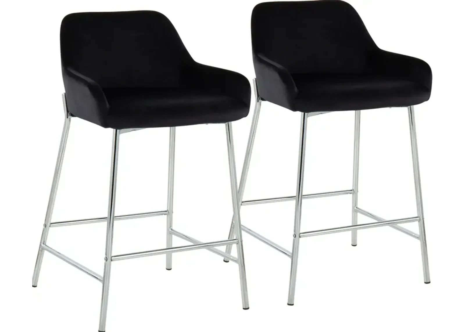 Prague Set of 2 Velvet Counter-Height Stools - Chrome/Black