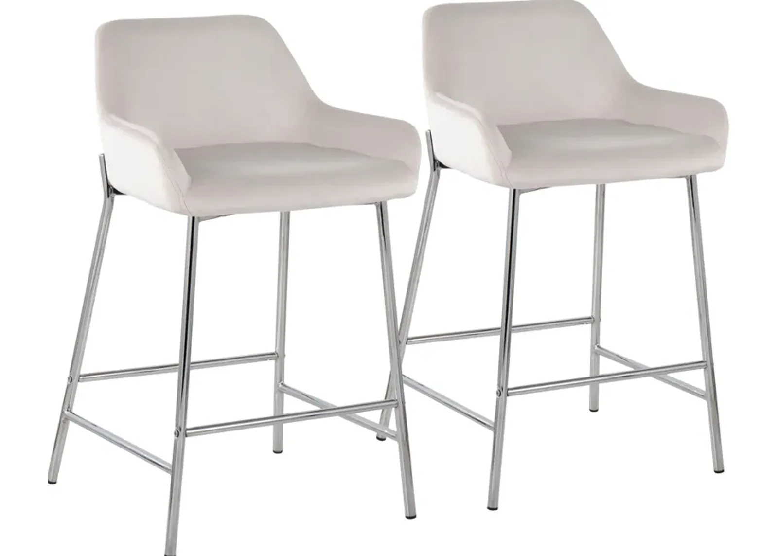 Prague Set of 2 Velvet Counter-Height Stools - Chrome/White