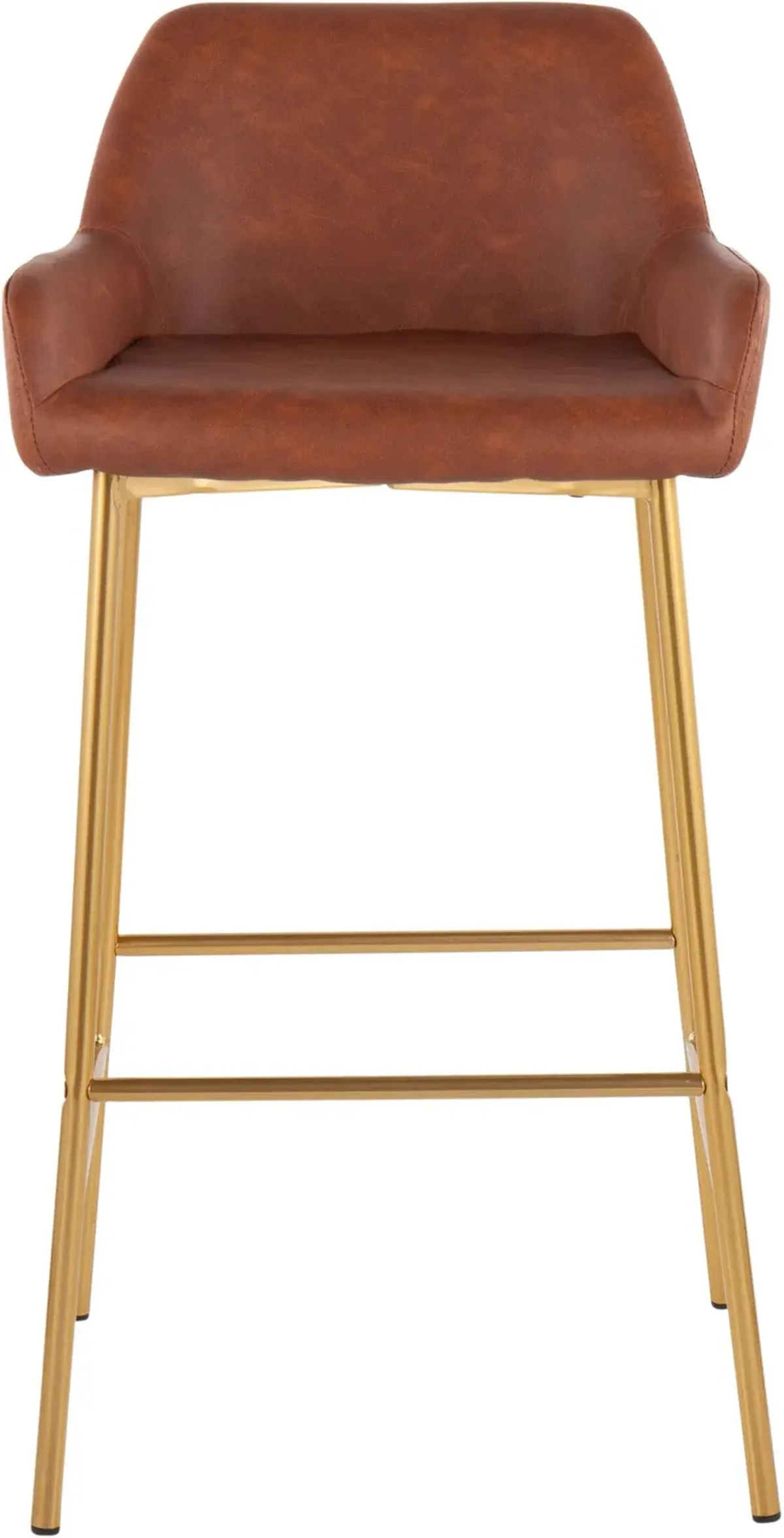 Prague Set of 2 Vegan Leather Bar Stools - Gold/Camel