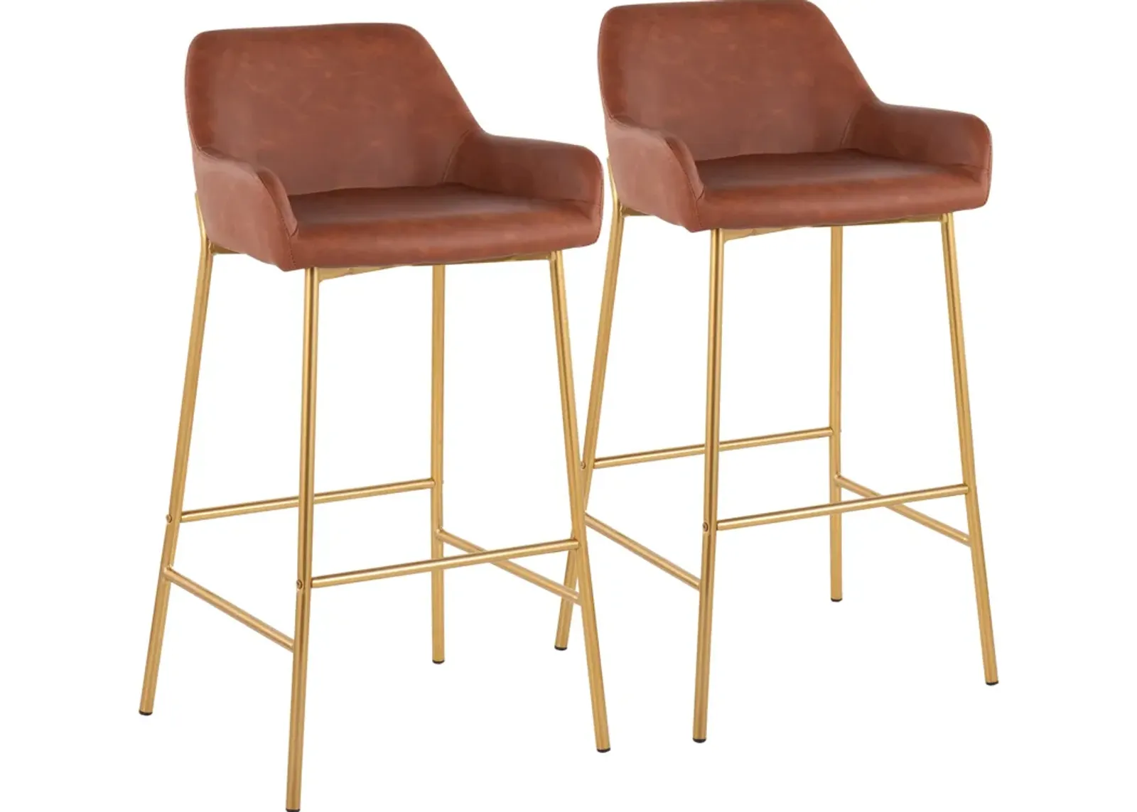 Prague Set of 2 Vegan Leather Bar Stools - Gold/Camel