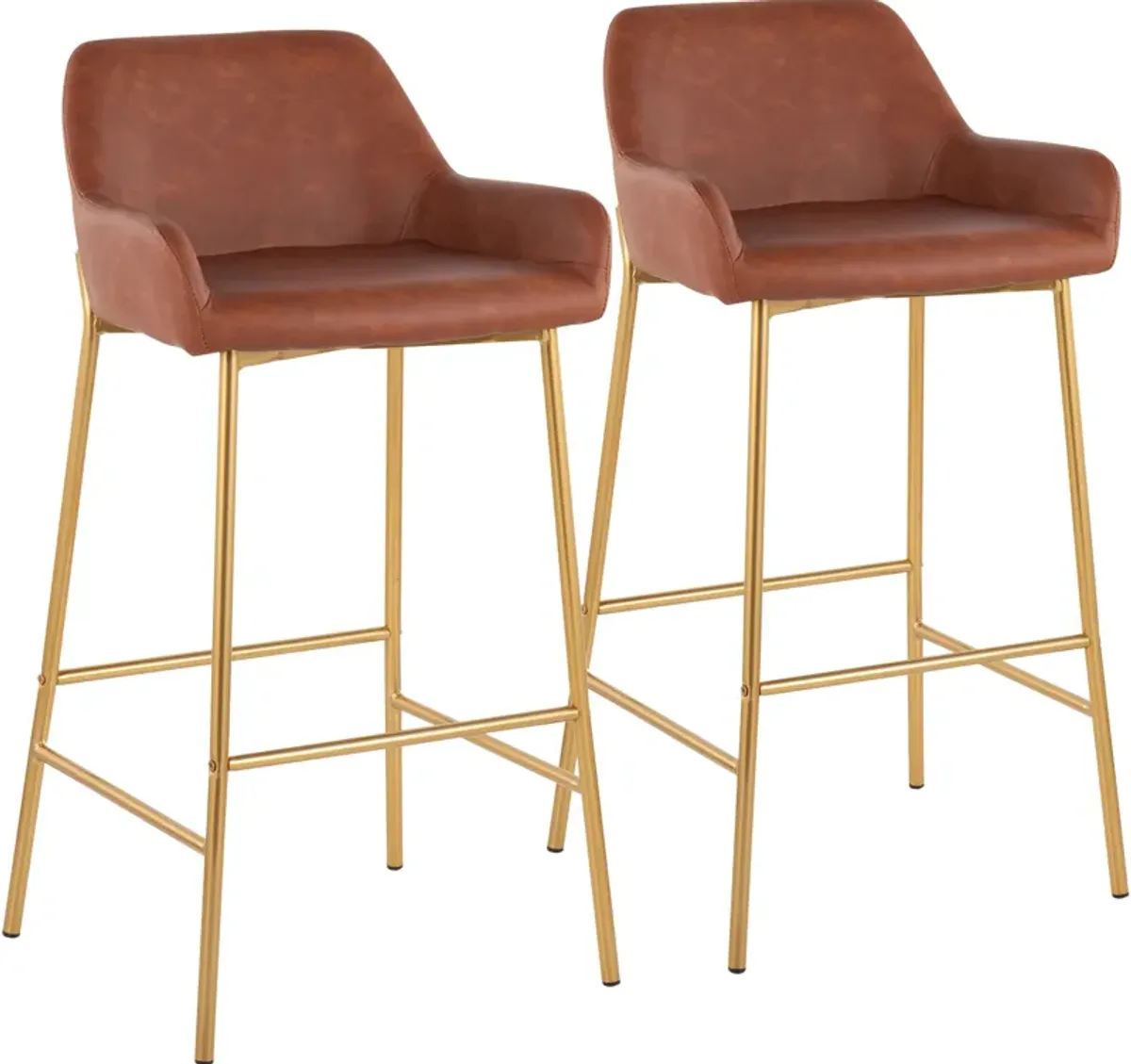 Prague Set of 2 Vegan Leather Bar Stools - Gold/Camel