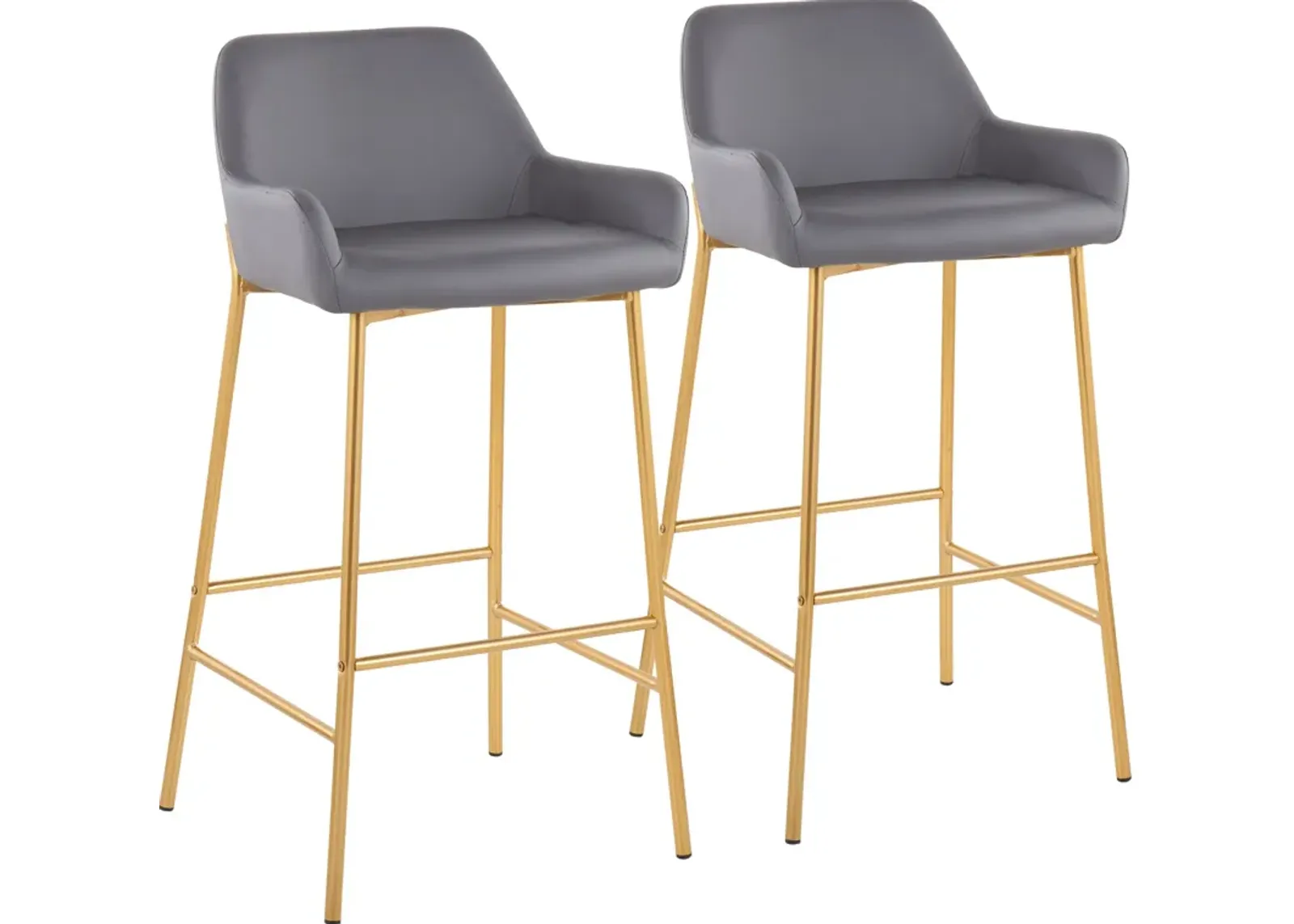 Prague Set of 2 Vegan Leather Bar Stools - Gold/Gray