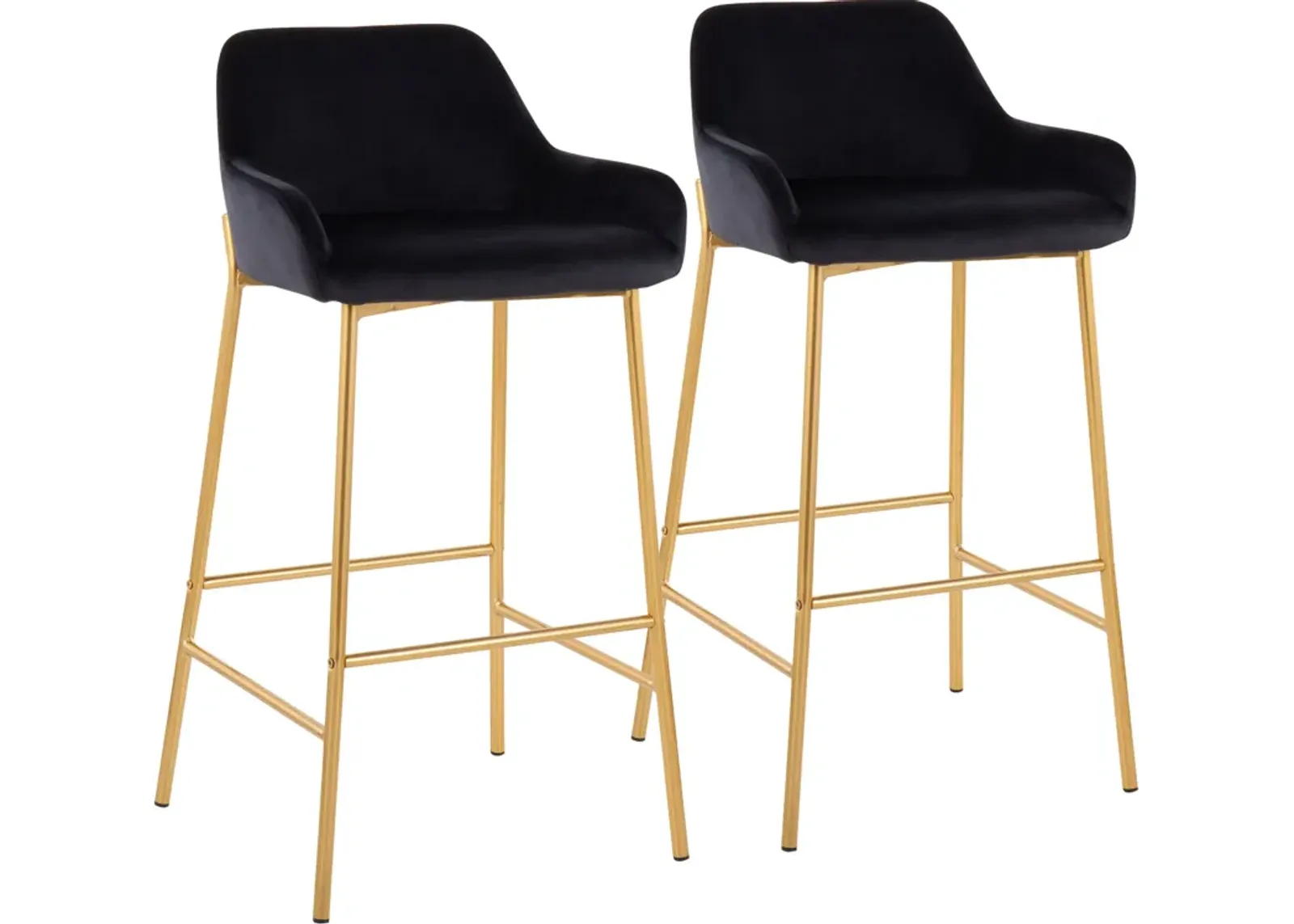 Prague Set of 2 Velvet Bar Stools - Gold/Black