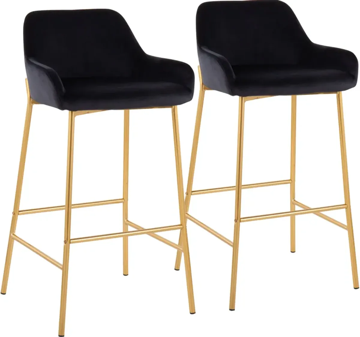 Prague Set of 2 Velvet Bar Stools - Gold/Black