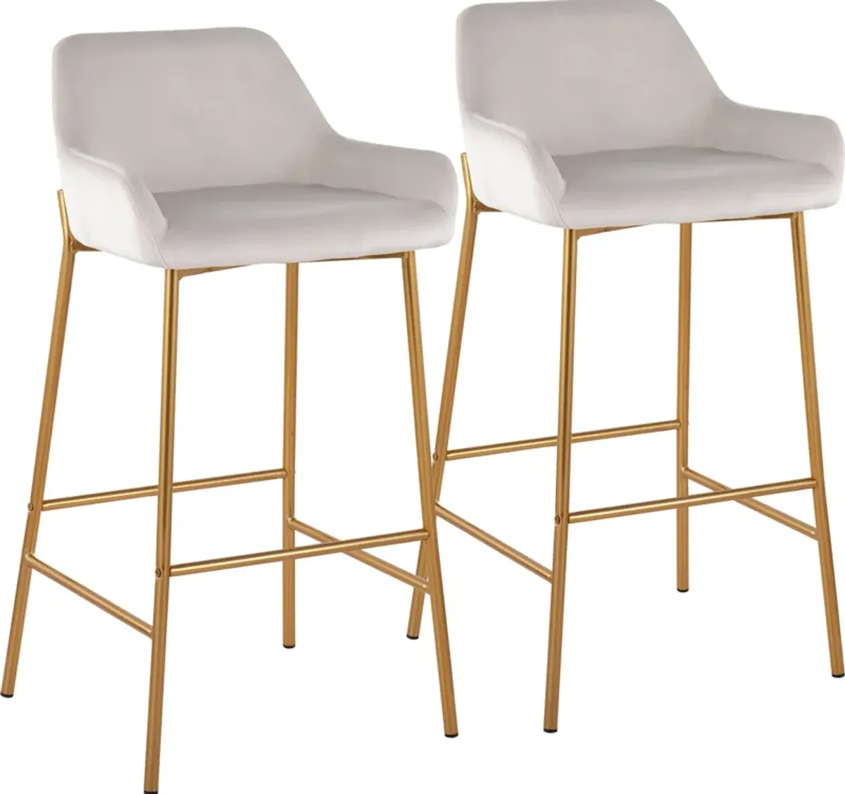 Prague Set of 2 Velvet Bar Stools - Gold/White