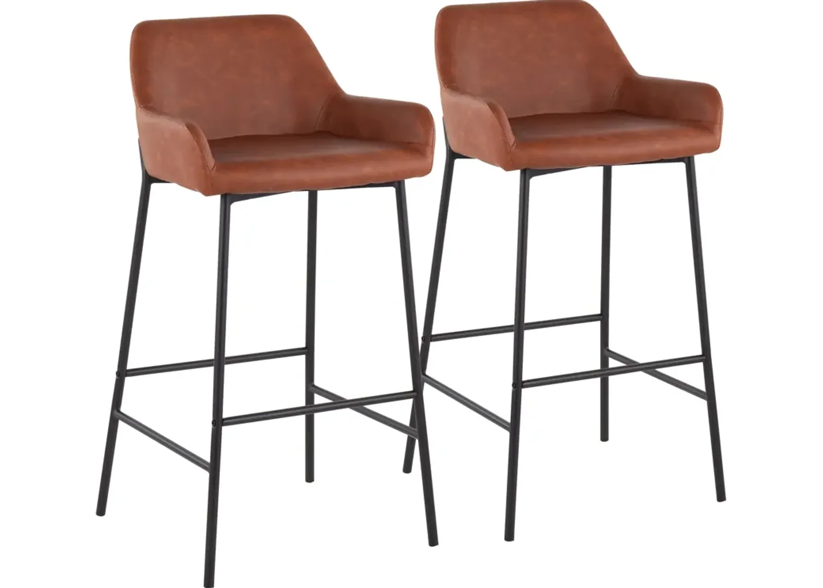 Prague Set of 2 Vegan Leather Bar Stools - Black/Camel