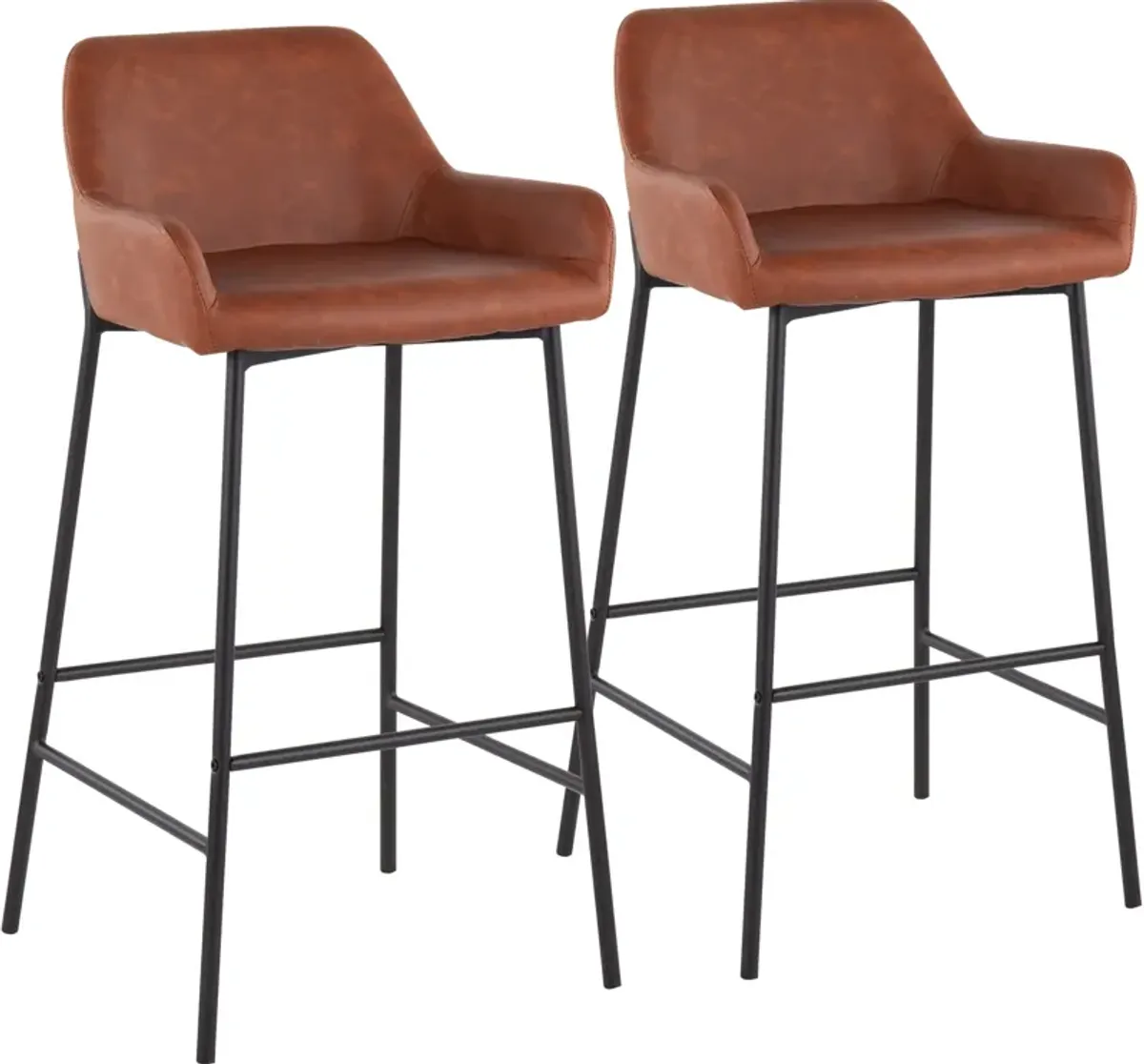 Prague Set of 2 Vegan Leather Bar Stools - Black/Camel