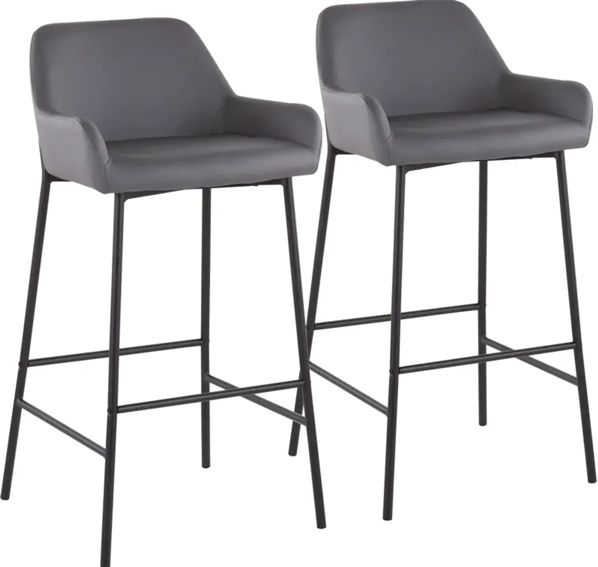 Prague Set of 2 Vegan Leather Bar Stools - Black/Gray