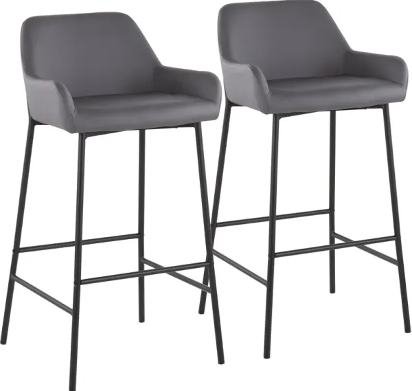 Prague Set of 2 Vegan Leather Bar Stools - Black/Gray