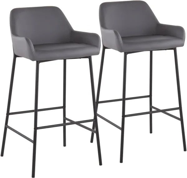 Prague Set of 2 Vegan Leather Bar Stools - Black/Gray